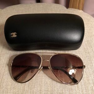Chanel brown aviator gradient sunglasses CC gold